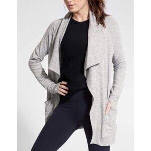 Athleta Studio Wrap Draped Front Cardigan Heathered‎ Grey XS